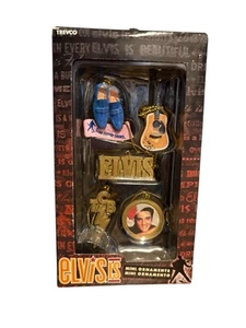 Juego de 5 zapatos de gamuza azul guitarra Trevco 2007 mini ornamentos Elvis IS - Imagen 1 de 13