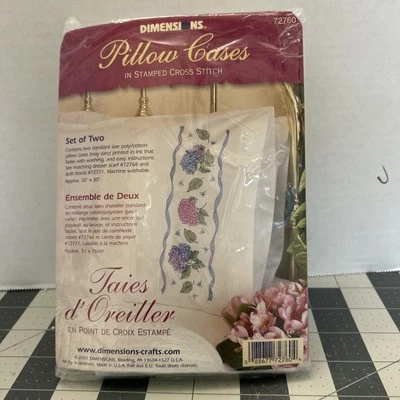 Dimensions HYDRANGEA & RIBBON PILLOW CASES In  Stamped Cross stitch  72760 - Image 1 of 4