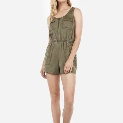 EXPRESS Zip Front Twill Utility Military Shorts One piece Romper Green Size S - Image 1 of 4