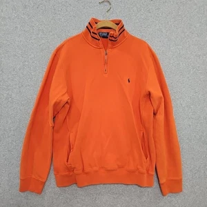 Polo Ralph Lauren Vtg 90s Pullover Sweatshirt 1/4 Zip Pockets Men's M Orange  - Picture 1 of 13