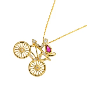 UNOAERRE Diamond 0.41ct Ruby 0.32ct Bicycle Necklace 18K YG 750 90287817 - Picture 1 of 8