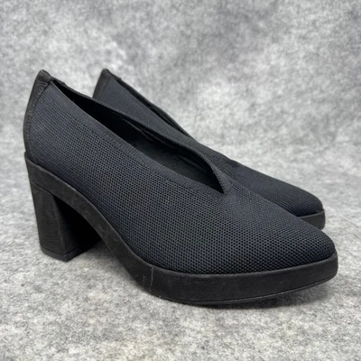 Eileen Fisher Gaby 针织粗跟高跟鞋女式 7.5 码黑色极简主义休闲 — 第 1/4 张图片