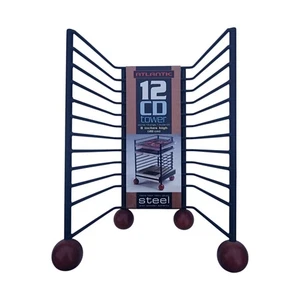 Atlantic 12 CD Tower Vintage 1999 Steel Wire Rack with Wooden Ball Feet Retro - Picture 1 of 6