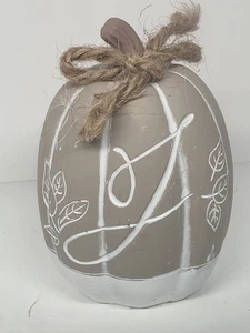 Pumpkin Figurine Desk/shelf/mantel Decor Monogrammed  "J"  Carved Accents 4" - Picture 1 of 2