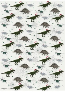 8 x Sheets Dinosaur Christmas Wrapping Paper  70x50cm Dinosaur Gift Wrap & Tags - Picture 1 of 3
