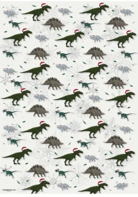 8 x Sheets Dinosaur Christmas Wrapping Paper  70x50cm Dinosaur Gift Wrap & Tags - Image 1 of 3