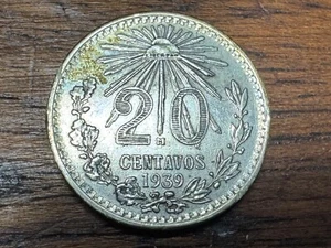 T2: Mexico 1939 Silver 20 Centavos. Cud Coin. Free Shipping in U.S. - Picture 1 of 4