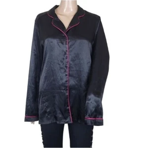 George Contrast Piping Satin black Nightgown - Picture 1 of 6