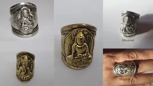 Anello Regolabile Polsino Intagliato Anelli Amuleto Fatti a Mano FairTrade GANESHA BUDDHA - Foto 1 di 13