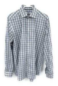 Eton Shirt Mens Blue Brown Check Contemporary Button Up Long Sleeve 41 16 - Picture 1 of 5