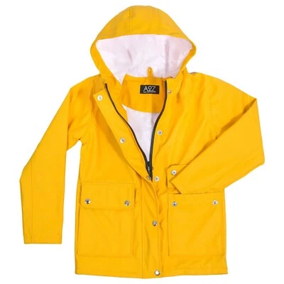 Niñas Niños PU Impermeable Rompevientos Amarillo Impermeable Parka Chaqueta con Capucha 5-13 Años Foto 1 de 2