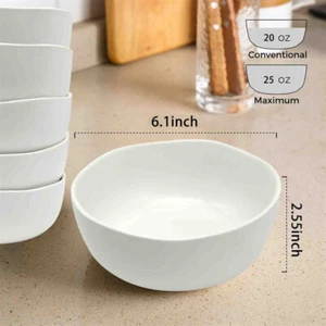 6PCS Large Ceramic Bowls 25OZ Kitchen Stoneware With Wavy Edge Matte White - Picture 1 of 5