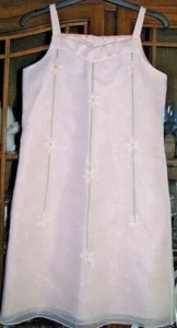Girls 14 Easter pink sheer overlay dress pastel spaghetti strap Daisies dinner - Picture 1 of 4