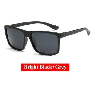 Black Square Frame Polarized Sunglasses Driving Mens Eyewear Bright Black - Picture 1 of 6