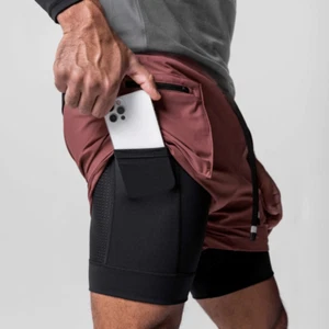 New Summer Double-lined Fitness Sports Pants Men's School Bag Shorts Pants - Picture 1 of 13