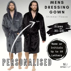 Personalised Mens Luxury Super Soft Fleece Dressing Gown Bath Robe Hooded Warm - Picture 1 of 7