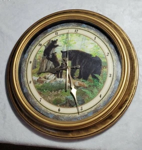 Black Bear With Cubs Large 16 Inch Round Wall Clock By Persis Clayton Weirs - Picture 1 of 8