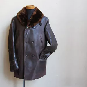 Horsehide Leather Car Coat Brown 30s Vintage Men's Outerwear Mouton Flannel - Picture 1 of 5