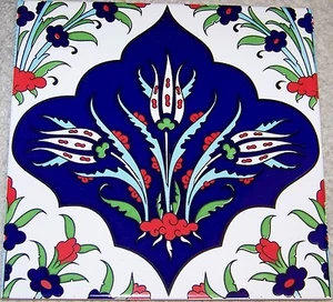 Azulejo de cerámica turco Iznik 3 patrón floral y tulipán 8"x8" (20cmx20cm) - Imagen 1 de 6