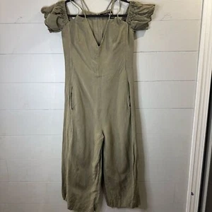 Caara | Linen Blend Olive Green Off-Shoulder Jumpsuit Size XS - Picture 1 of 10