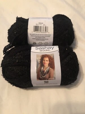 2 skeins Red Heart Yarn Boutique Sashay Caviar black METALLIC - Image 1 of 2