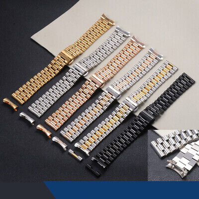 Stainless Steel Watch Strap Band Replacement Bracelet Solid Links+Curved End • 8.98€