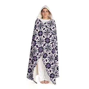 Warm Bright Wearable Geometric Pattern Modern Hooded Sherpa Fleece Blanket - Picture 1 of 4