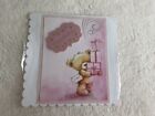 Handmade Birthday Card Size 6" x 6" Pink Glittercard Topper with Teddy & Parcels