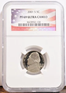 2001 S JEFFERSON NICKEL GRADED NGC PR69 ULTRA CAMEO - Picture 1 of 2