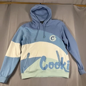 Sudadera con Capucha Cookies Para Hombre 2XL Azul Blanco Bloques de Color Apliques de Escritura Bolsillos con Cremallera - Imagen 1 de 18