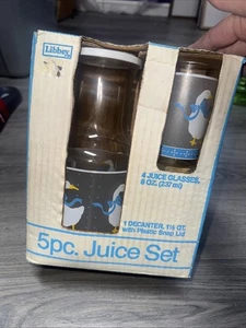 Libby Frosted Drinking Glasses Cottagecore Goose Duck Blue Ribbons Vintage - Picture 1 of 2