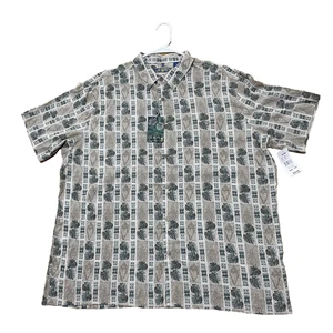 Campia Moda Hawaiian Shirt Men 2XL Green Tan Patchwork Tropical Art XXL NEW - Picture 1 of 21