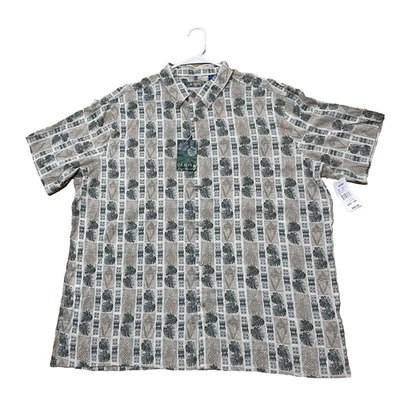 Campia Moda Hawaiian Shirt Men 2XL Green Tan Patchwork Tropical Art XXL NEW - Image 1 of 4