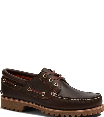 HOT DEAL Timberland Men's Authentic 3-Eye Lug Handsewn Boat Shoes, Brown - Image 1 of 4