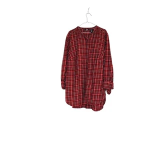 Lands' End Button Up Tunic Top Women Size 2X Red Plaid Cotton Flannel Western - Picture 1 of 6