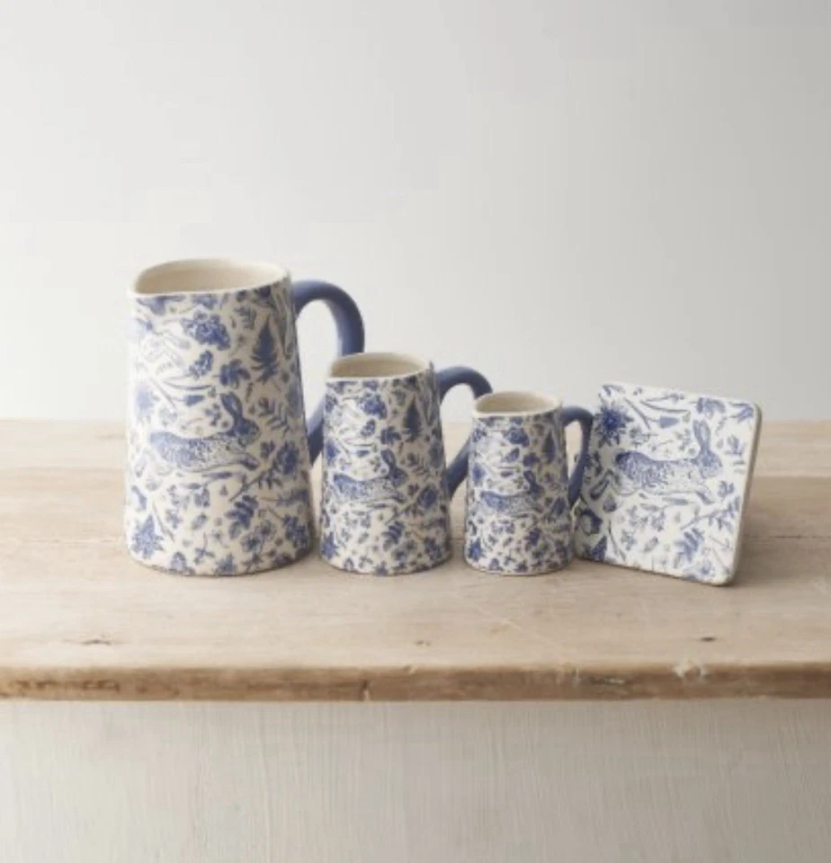 BLUE FLORA & FAUNA JUG 16CM Hand Drawn Design Ceramic - Image 1 of 1