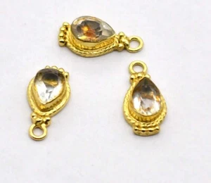 1 Pc 19X9mm White Topaz 1 Loop Bezal Connector Gold Plated - Picture 1 of 1