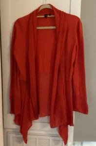 AVA Women’s Cardigan Soft Orange Long Sleeve Waterfall Sz L - Picture 1 of 8