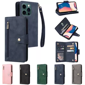 Zipper Leather Wallet Phone Case for iPhone 14 13 12 11 Pro Max XR XS 6 7 8 SE - Picture 1 of 17