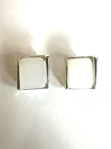 Vintage Kramer Perlen Stein Ohrclips silberfarbener Besatz eckig 60er Jahre - Bild 1 von 2