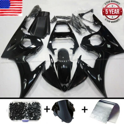Kit de carenagem preto brilhante para Yamaha YZF R6 03-04 / R6S 06-09 ABS carroceria +parafusos - Imagem 1 de 4