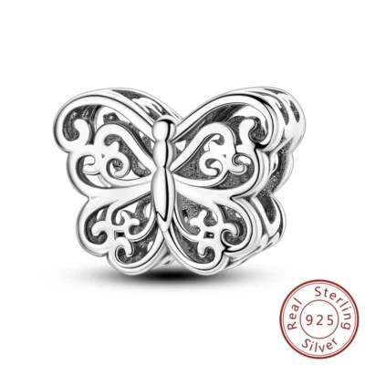 MULA Frauen Real 925 Sterling Silber Charm Retro Hohl Schmetterling Für Armband - Bild 1 von 4