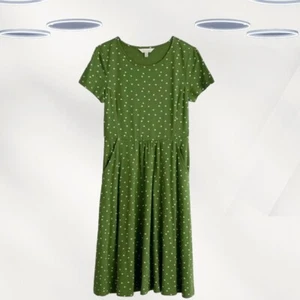 Ex Seasalt Women's Fit & Flare Pockets Dress in Green Polka Dot (Defect) - Picture 1 of 3