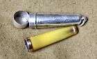 Antique Amber 9Ct Gold Cheroot Holder In Silver Case.  Watch Chain Or Chatalaine