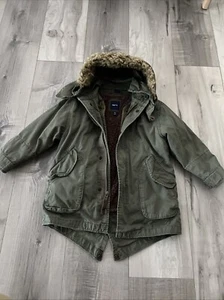 Gap Kids Girls Youth XS 4-5 Jacket Coat Hood Green Insulated Parka Zip Faux Fur - Picture 1 of 19