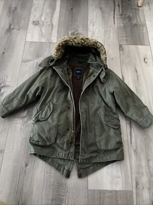 Gap Kids Girls Youth XS 4-5 Jacket Coat Hood Green Insulated Parka Zip Faux Fur - Image 1 of 4