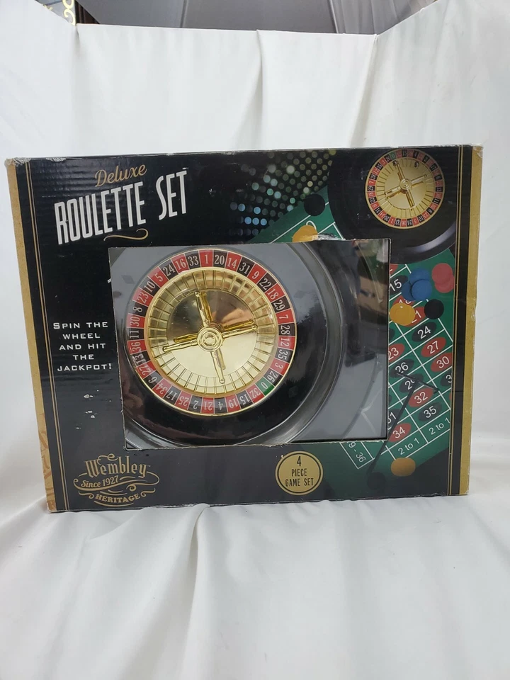 Wembley 16 Inch Deluxe Roulette Set 4 Different Games Wheel Chips Felt Rake