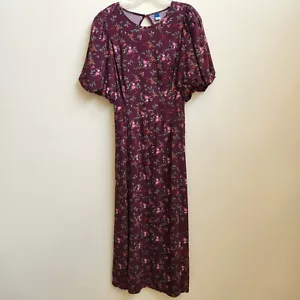 Old Navy Dress Women L Burgundy Floral Maxi Front Slit Puff Sleeves Boho Peasant - Picture 1 of 14
