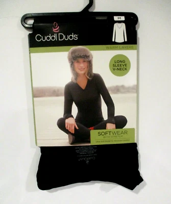 Cuddl Duds женщин Softwear эластичной длинным рукавом v-образным вырезом верхний размер средний 8/10 черный - Изображение 1 из 4