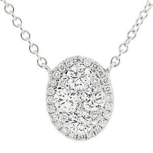 18k White Gold 3/4ct White Diamond Cluster Oval Pendant Necklace - Picture 1 of 3